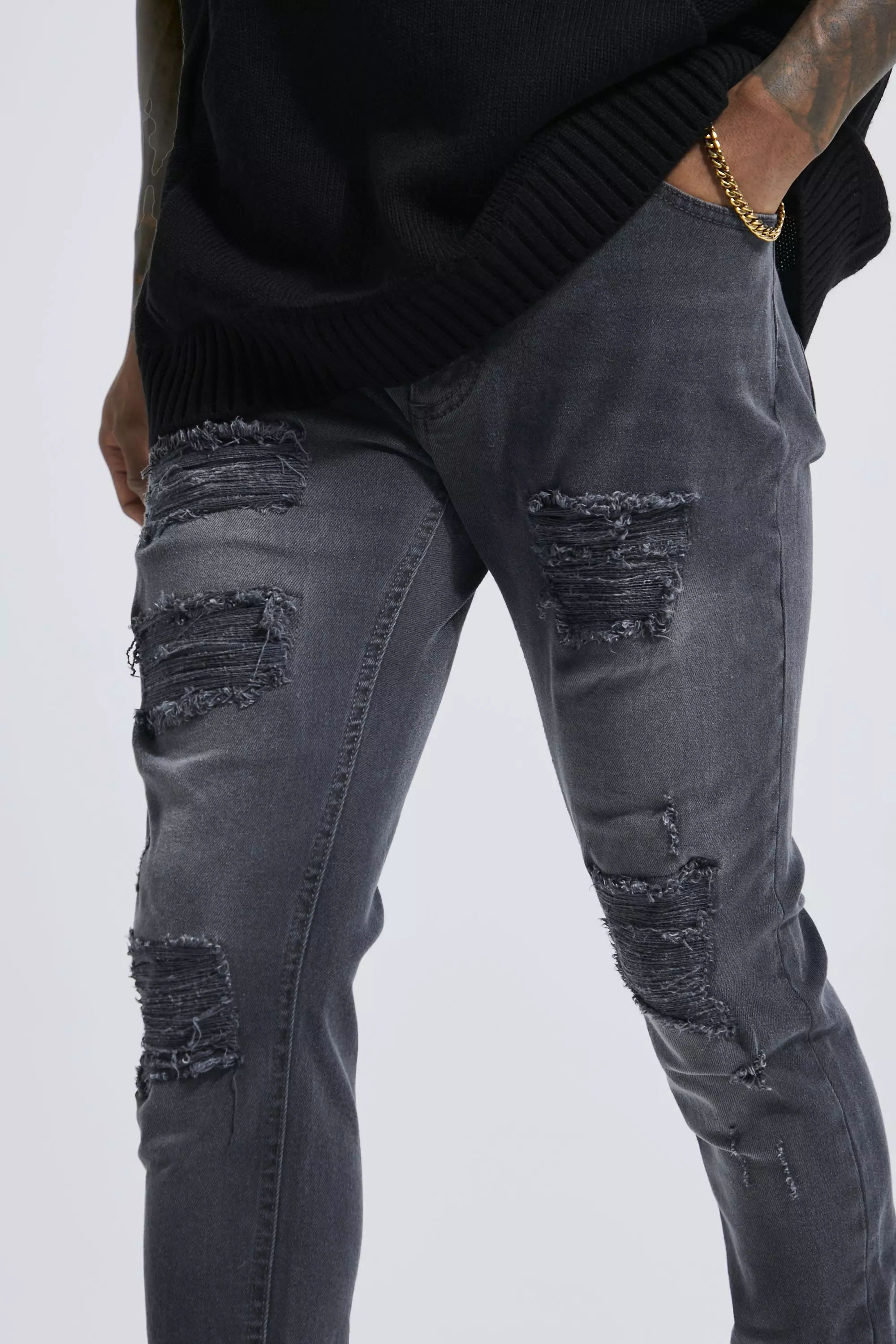 Men's rip and store repair skinny jeans